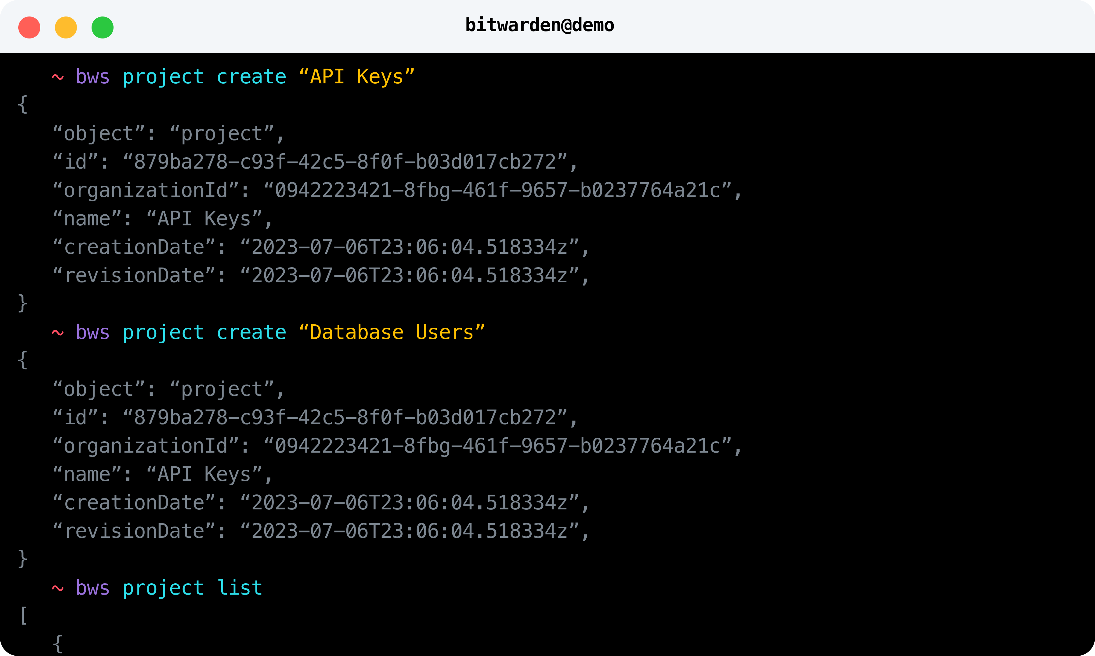 screenshot of Bitwarden Secrets Manager